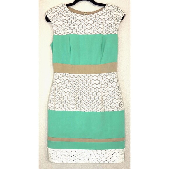 Dresses & Skirts - Studio 1 Sleeveless Colorblock Lace Sheath Midi Dress Boat Neck Green White Sz 6